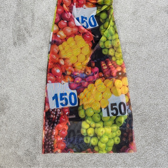 Zara Ruched Mesh Maxi Dress Strappy Sleeveless Fruit Stand Print Colorful Size S - Picture 6 of 14